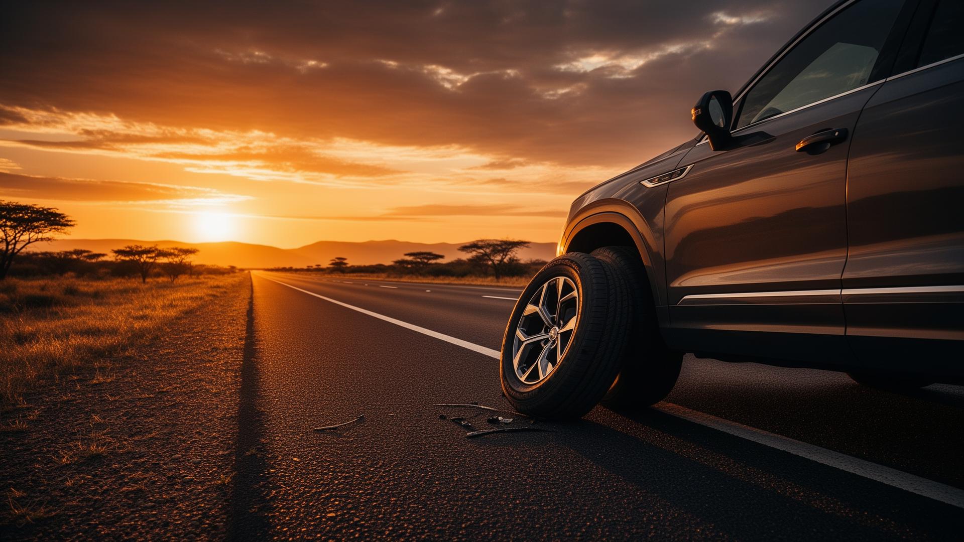 Stranded on the road with a flat tire